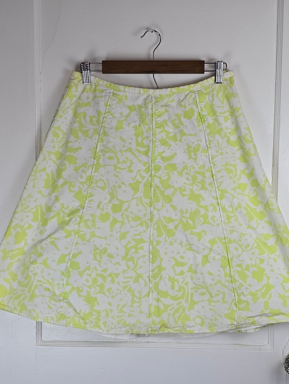 Sigrid Olsen Lime Green and White Floral Cotton Circle Skirt 6P